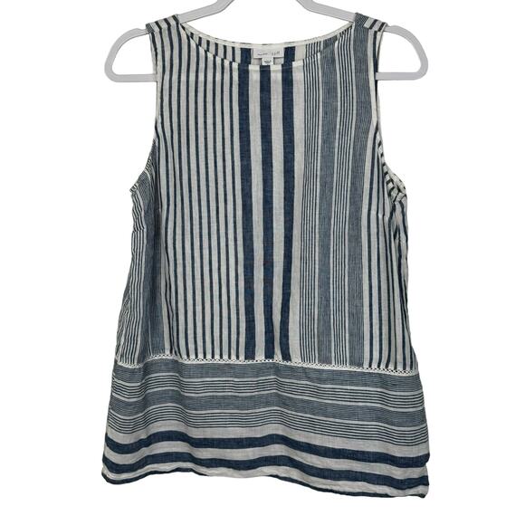 J. Jill Love Linen Nautical Linen Tank Top Blue White Striped Size Small Preppy - Picture 1 of 6
